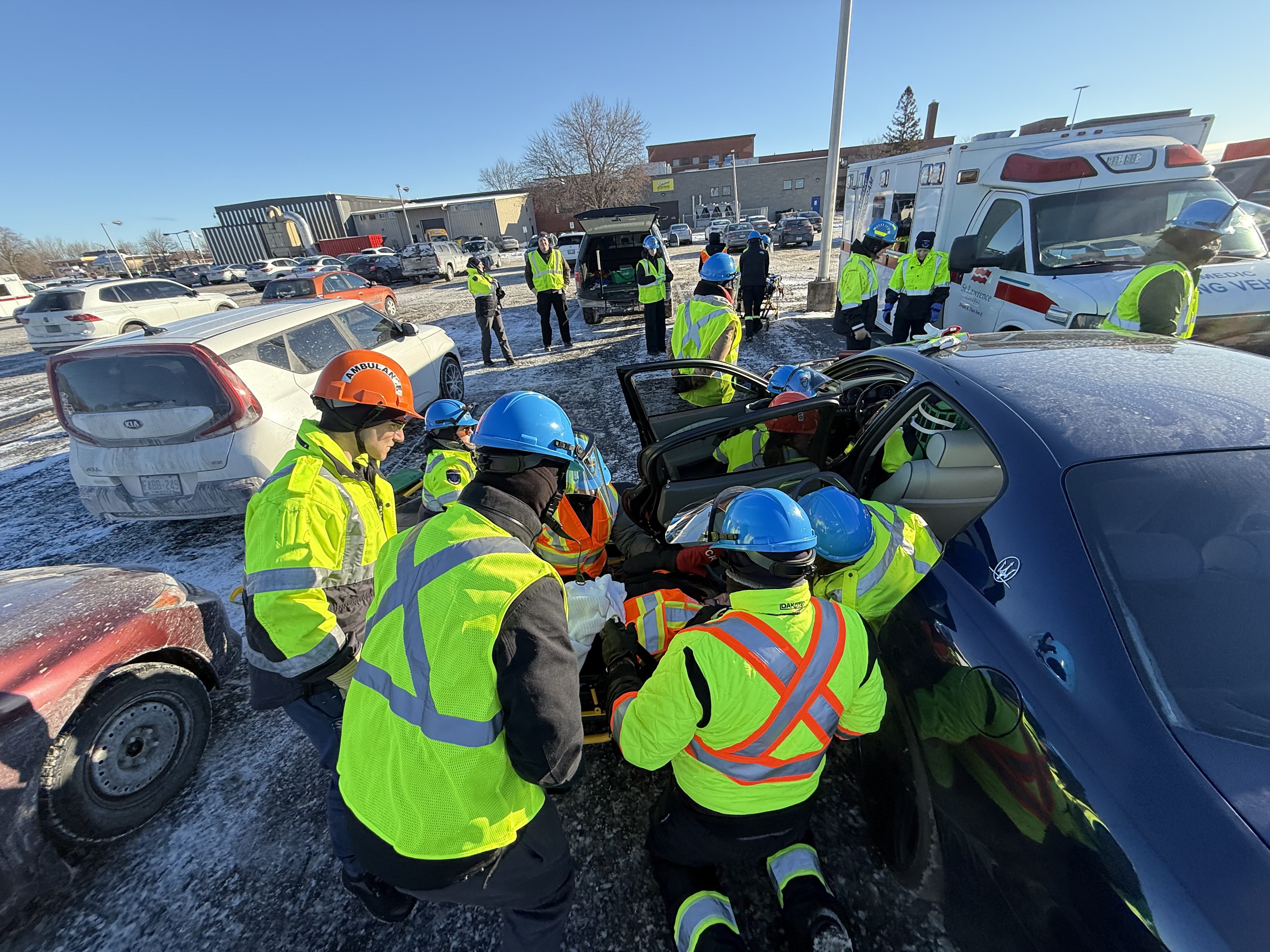 Paramedic students in extrication training